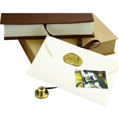 WPamp Vintage Monogram 2 Initials Wedding Brass Head Wooden Handle Wax Seal Stamp Kit Set With Box (Golden)