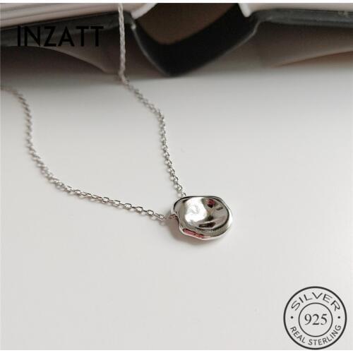 INZATT Real 925 Sterling Silver Minimalist Irregular Geometric Punk Pendant Necklace For Fashion Women Gold Color Jewelry Gift