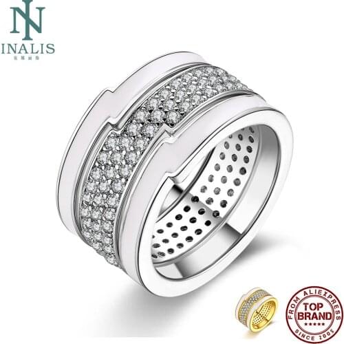 INALIS Fashion Ring For Women Cubic Zirconia Setting Geometry Shape Three Layers Finger Rings Romantic Style Jewelry Trend 2021