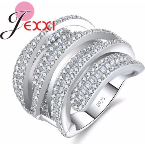 New Design Women Multilayer Ring Paved Full Rhinestone Austrian Crystal 925 Sterling Silver Brand Jewelry for Wedding
