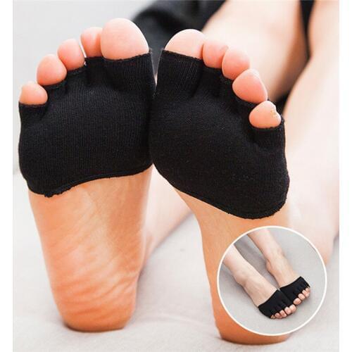 1Pair 5 Toes Cushion Metatarsal Sore Forefoot Support Massage Toe Socks Breathable Cotton Sponge Half Insoles Pads