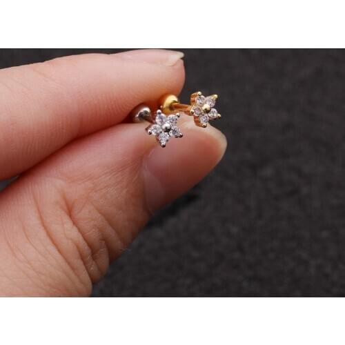 1Pcs Mini Flower Floral Gem Crystal Ear Cartilage Tragus Helix Piercing Bar Top Upper Stud Earring Tunnel Plugs Jewelry Women