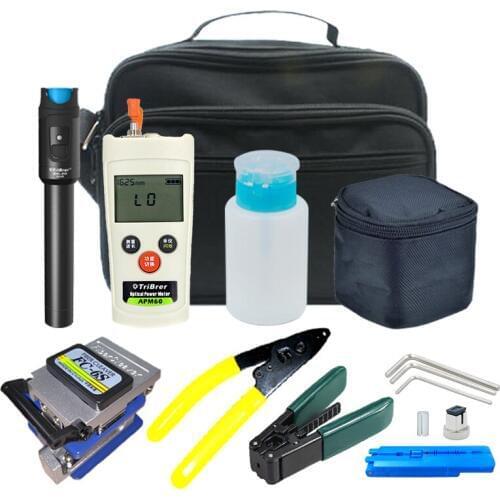 12pcs/set Fiber Optic Tool Kit with Optical Power Meter 30km Visual Fault Locator FC-6S Fiber Cleaver CFS-2 Miller Wire stripper