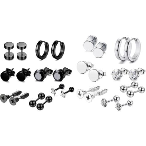 7 Pairs/Set Unisex Stainless Steel Punk Earrings Hip Hop Rock Gothic Ear Studs F3MD