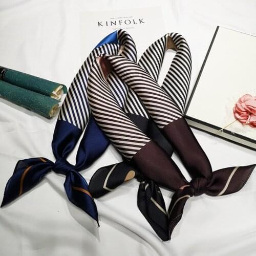 70*70CM Fashion Striped Print Kerchief Silk Satin Headband Hair Scarf For Women Square Wraps Small Shawls Bandana Head Scarves