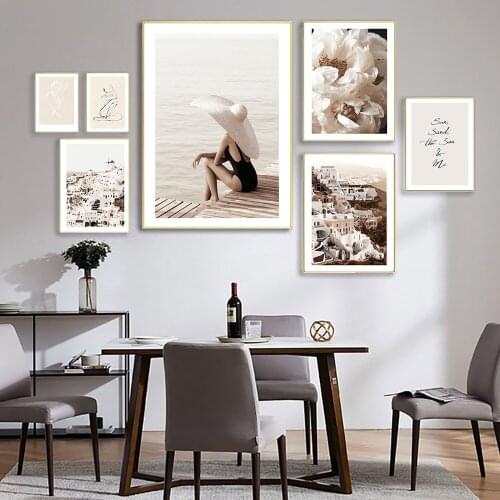 Abstract Woman Body with Big Hat Line Canvas Poster Nordic Decoration Picture Wall Art Print Painting Landscape Home Deco