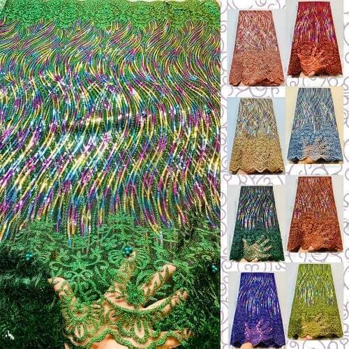 Ambiglow Sequins Embroidery Mesh Nigerian Lace Fabric 5 Yard Brocade Jacquard Paillette Cloth 2318I5
