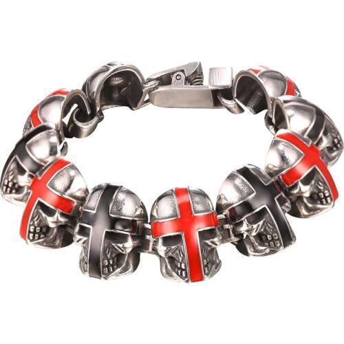 Stainless Steel/Yellow Gold Color Skull Red Cross Bracelet For Men Punk Jewelry Skeleton Bracelet Hip Hop H101