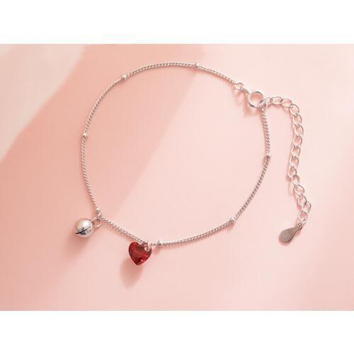 Silver Plated Bell Red Heart Shaped Zircon Bracelet Minimalist Fine Jewelry For Women Birthday Party Accessories Gift