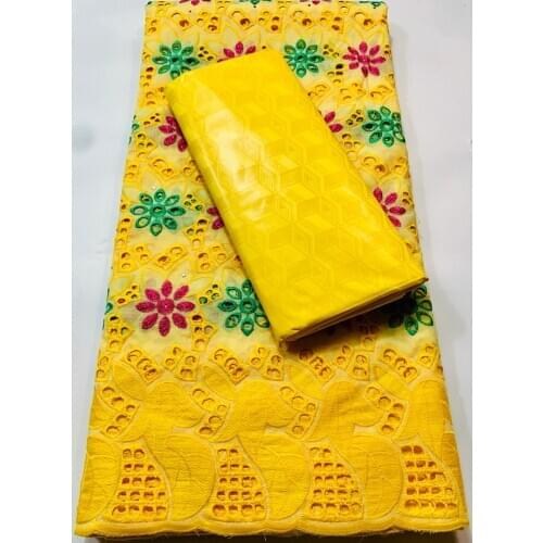 Guinea Bazin Rihce Brode Fabric with 100% Cotton Swiss Lace Fabric Femme Robe Bazin Riche Brode Fabric 2.5+2.5 yards/set YKM104