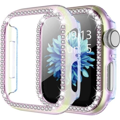 For apple watch se 6 case 40mm 44mm series 5 4 3 42mm 38mm Full Around Diamond Shiny case for iwatch women shell Plate Frame