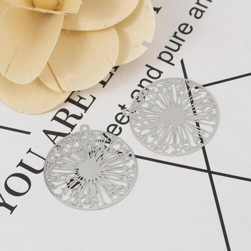 DoreenBeads Copper Filigree Stamping Pendants KC Gold Silver Color Round Jewelry DIY Findings Charms32mm x 31mm, 10 PCs