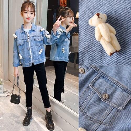 Cute Cartoon Bear Children Jeans Coats For Baby Toddler Kids Solid Cowboy Autumn Casual Denim Jackets Teenage Girls Clothes 12Y