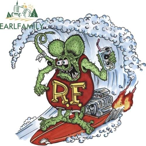 EARLFAMILY 13cm x 12.5cm for RAT FINK Funny Car Stickers Air Conditioner Trunk Decal Waterproof Scratch-Proof Vinyl Car Wrap