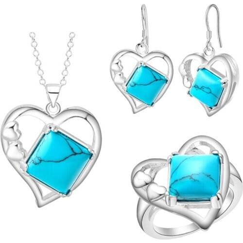 FDLK Vintage Princess Cut Zinc Alloy Pendant Necklace Earrings Ring Heart Jewelry Set for Women Wedding Party Gifts