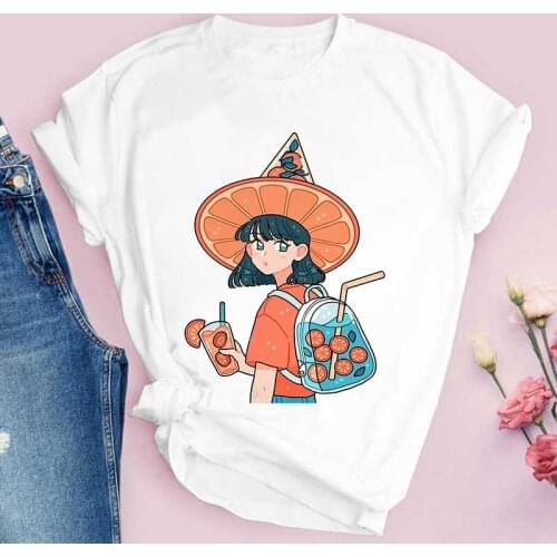 Cute Girls Orange Juice Graphic Print T-shirt Women Harajuku Aesthetic Tops Tshirt Tee New Summer Fashion Female T Shirt