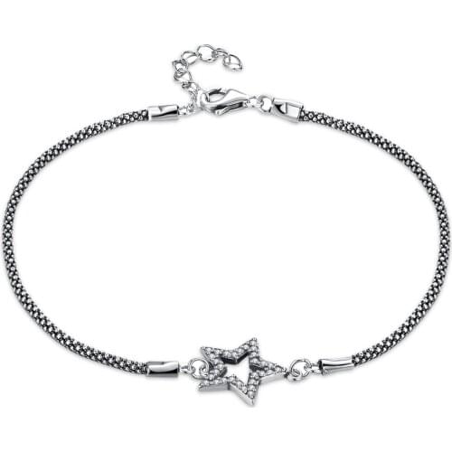 SILVERHOO 925 Sterling Silver Bracelet For Women Shining Star Vintage Charm Bracelets Fine Jewelry Anniversary To Girlfriend
