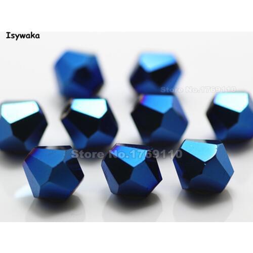 Isywaka 38pcs Shining Blue Color 8mm Bicone Austria Crystal Beads charm Glass Beads Loose Spacer Bead for DIY Jewelry Making