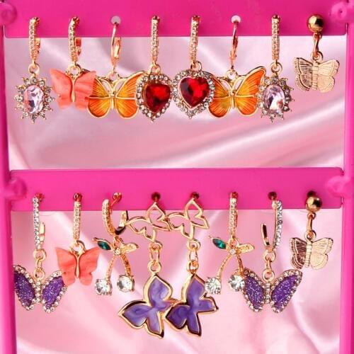 JJFOUCS Sweet Multiple Style CZ Butterfly Drop Earring Girls Gold Color Acrylic Crystal Enamel Earring Fashion Statement Jewelry