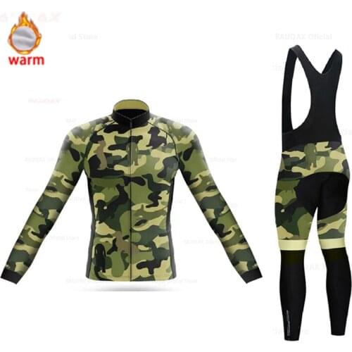 Camouflage Winter Thermal Fleece Cycling Jersey Set Cycling Clothing Super Warm Mountain Bike Wear Racing Bicycle Clothing Set