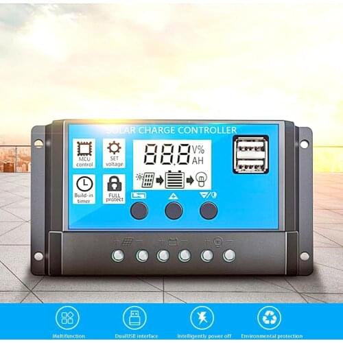 10/20/30/40/50/60A 12/24V LCD Display Dual USB Light Solar Charge Controller