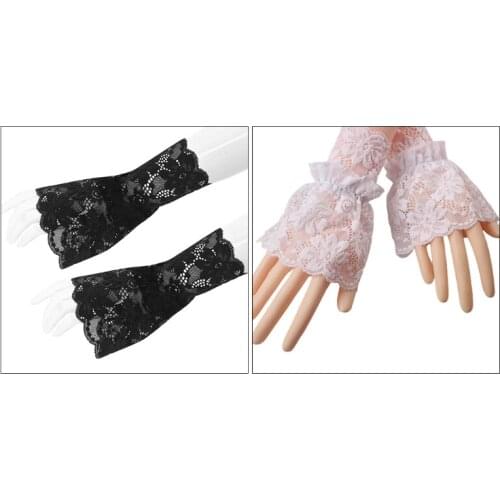 Korean Women Single Layer Floral Lace Wrist Cuffs Ruffled Flared Detachable Fake Sleeves Bracelet Wedding Bridal Sunscreen Finge