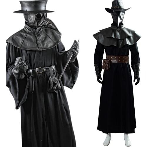 Plague Doctor Costume Long Robe Cape Steampunk Bird Beak Mask Outfits Plague Doctor Cosplay Halloween Costumes