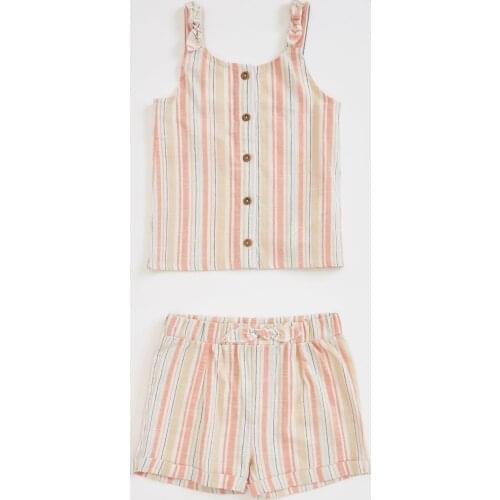 Defacto Baby Girl Striped Pendant Blouse and Shorts Suit