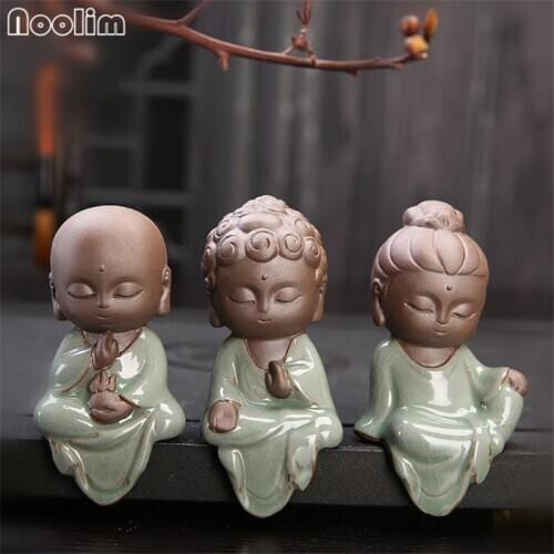 3Pcs/Lot Creative Ceramic Tea Pet Home Decoration Little Monk Crafts Purple Clay Geyao Simple Buddha Statue Car Ornaments