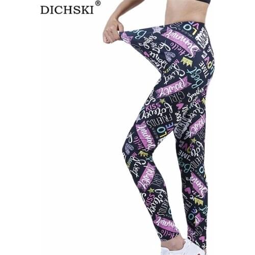 DICHSKI Fitness High Waist Legging Gym Wear Workout Running Activewear Yoga Pants Hip Push Up Letter Printed Polyester Clothing