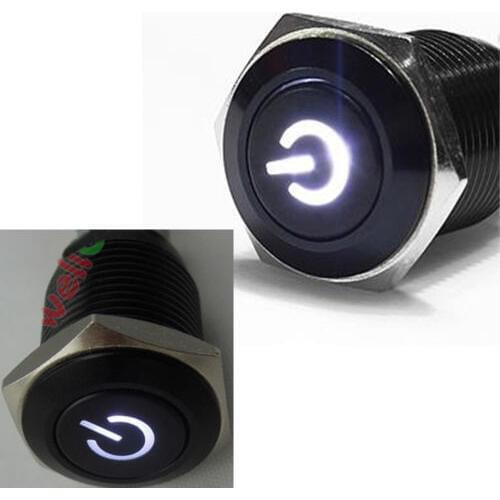 Lot2 16mm 12V Car Boat Black Metal Push Button Switch White LED Latching ON-OFF