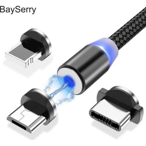 BaySerry Magnetic Cable USB Type C Cable For iPhone 12 11 Samsung S21 Xiaomi Huawei LED Magnetic Fast Charging Micro USB C Cable