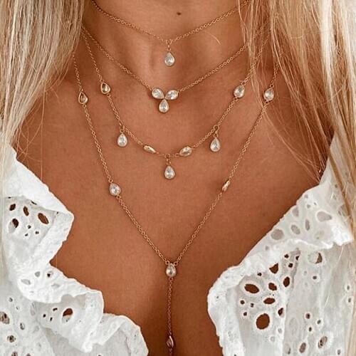 Mavis Hare Rose Gold Stainless Steel Teardrop collection Heart cross Necklace Set with Long Chain & Chocker Necklace as Gift