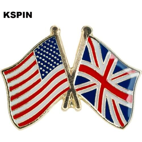 U.S.A & United Kingdom Friendship Flag Badge Metal Lapel Pin Badges Pins 300pcs Brooch Icons XY0291