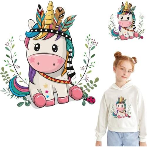 Cute Indian unicorn patch iron on transfer for clothing ironing stickers heat transfer easy printed applique patches on clothes