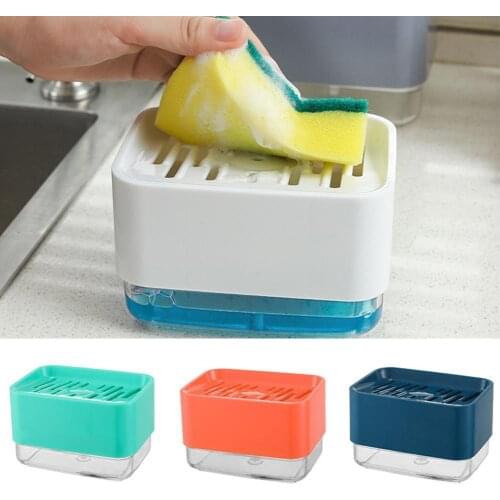 Multiful Soap Pump Dispenser Box Kitchen Dish Liquid Soap Press Box with Sponge Holder Home Cleaner Container 330ML