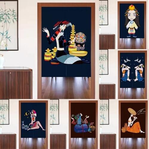 National Style Bedroom Living Room Partition Curtain Cotton Linen Half Panel Curtain Geomantic Curtain Home Decoration