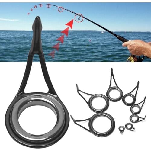 8 PCS Fishing Rod Guide Ceramics Tips Stainless Steel Carbon Spinning Fishing Rod Guides Spare Parts Repair Kit 8 Size