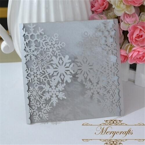 Invitations delicate snowflake design laser cut light silver pearl color christmas cards