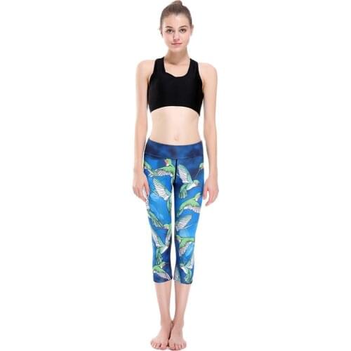 New Popular Ocotpus Women Yoga Sports Tights Pants S M L 3D Print Elastic Blue Capris Pants Calf-length Leggings