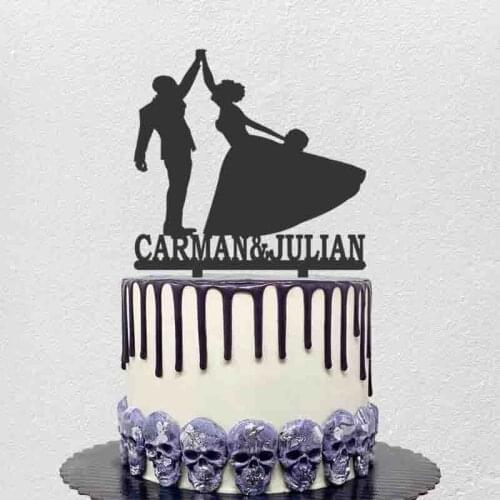 Personalized Wedding Cake Topper Custom Couples Name Groom Bride Silhouettes For Wedding & Anniversary Party Cake Decoration