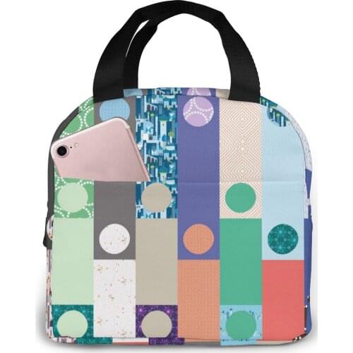 Clamshell Blocks Quilt (1) Lunch Bag Portable Insulated Thermal Cooler Bento Lunch Box Tote Picnic Storage Bag Pouch