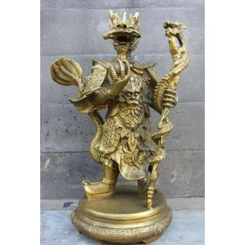 Lucky Chinese Myth Pure Brass Copper Dragon Lord King Longwang Rain God Statue