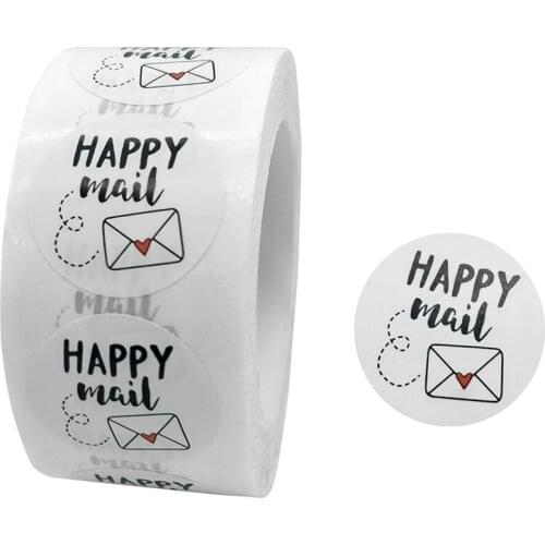 Happy Mail Thank You Roll Stickers for Packaging Sealing Greeting Cards Envelope Seal Bags 1 Inch Round 500 Stickers