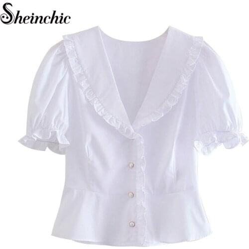 Женские белые рубашки Sheinchic China At AliExpress