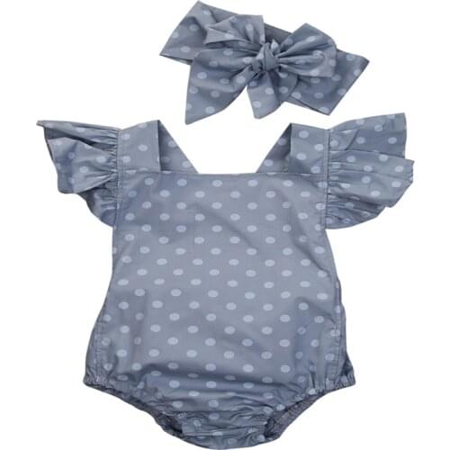 Cute Baby Girl Polka Dot Romper Newborn Baby Cotton Short Ruffle Sleeve Bowknot Backless Romper Summer Casual Outfit Set Clothes
