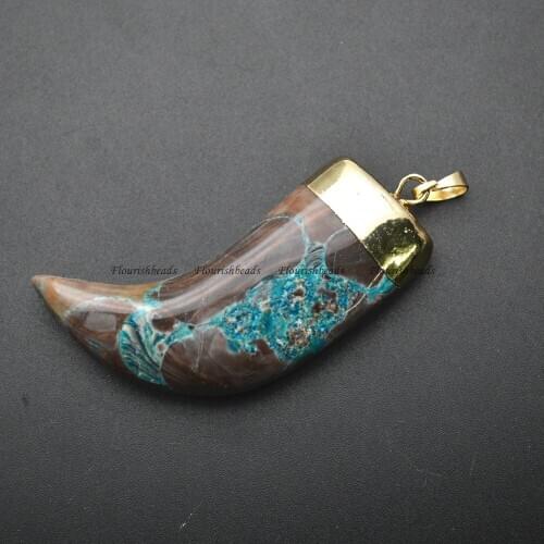 Blue Ocean Agate Horn Shape Stone Pendants Necklace Making Supplies 5pc per lot