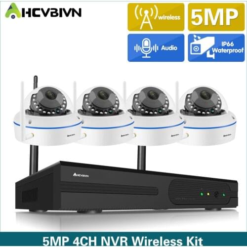 AHCVBIVN H.265 Wireless CCTV System 4CH 5MP Tuya NVR 5MP Outdoor Waterproof Wifi IP Security Camera Audio Video Surveillance Kit