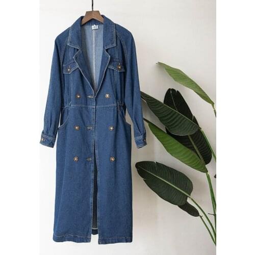 Spring Women Trench Coat Women Jean Trench Double Breasted Lace Up Women Windbreak Loose Long Denim Overcoat Autumn Winter
