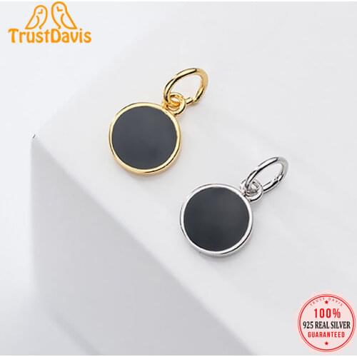 TrustDavis 2021 Real 925 Sterling Silver Fashion Sweet Black Glaze Round Charm Pendant Handmade DIY Accessories Wholesale DZ55